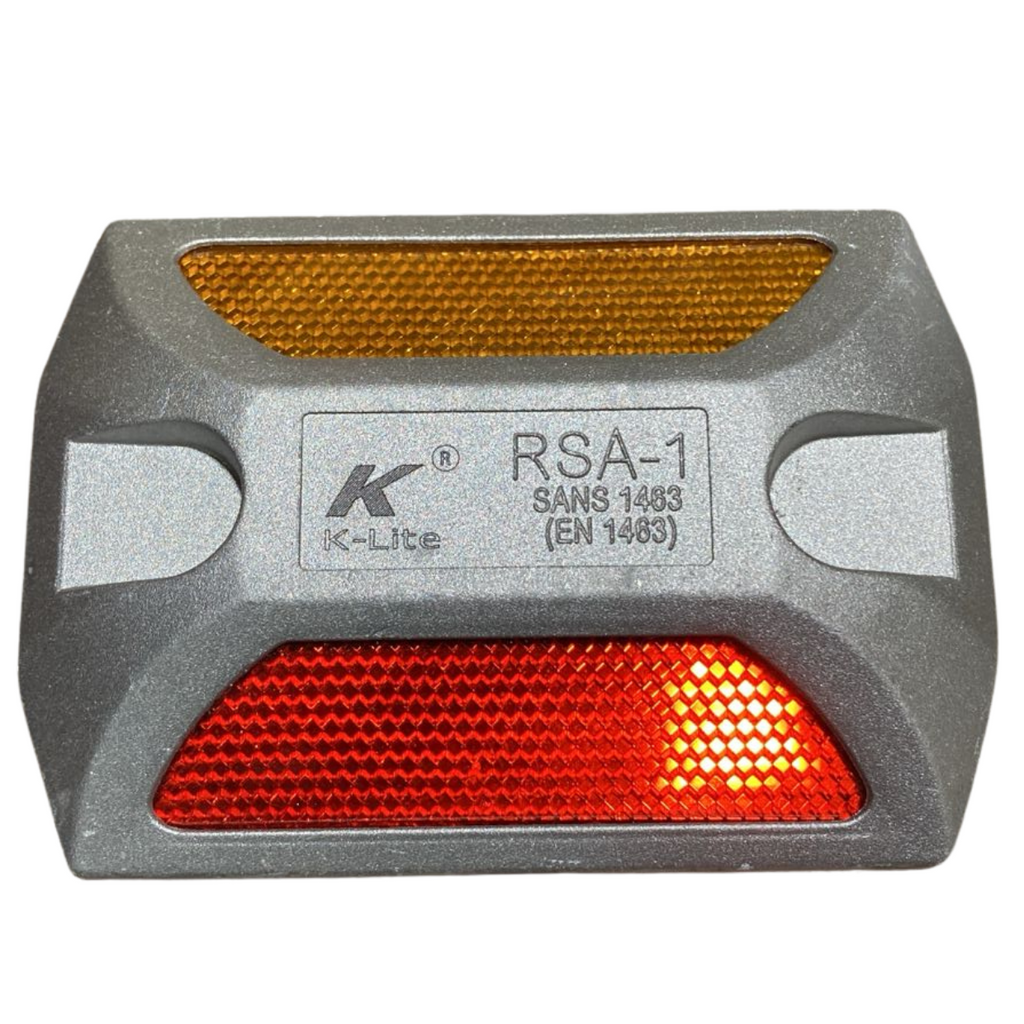 KT304 permanent aluminium road stud with yellow and red reflector lenses