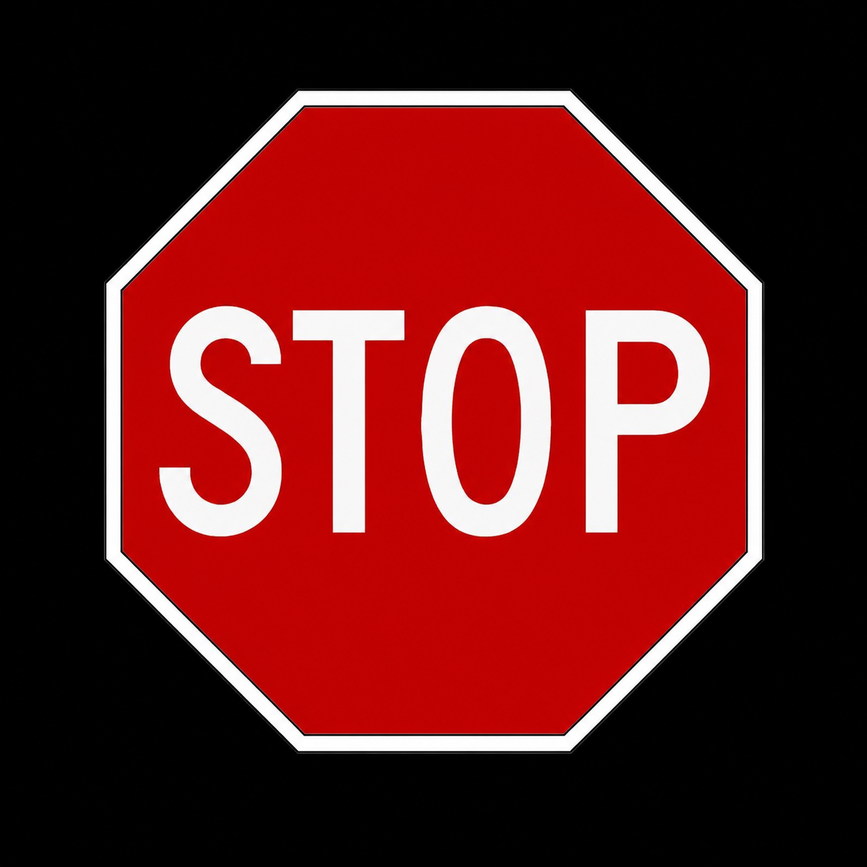 R1 STOP permanent road traffic sign on black background