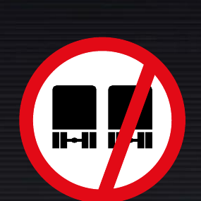 R215 Overtaking by Goods Vehicle Prohibited Sign