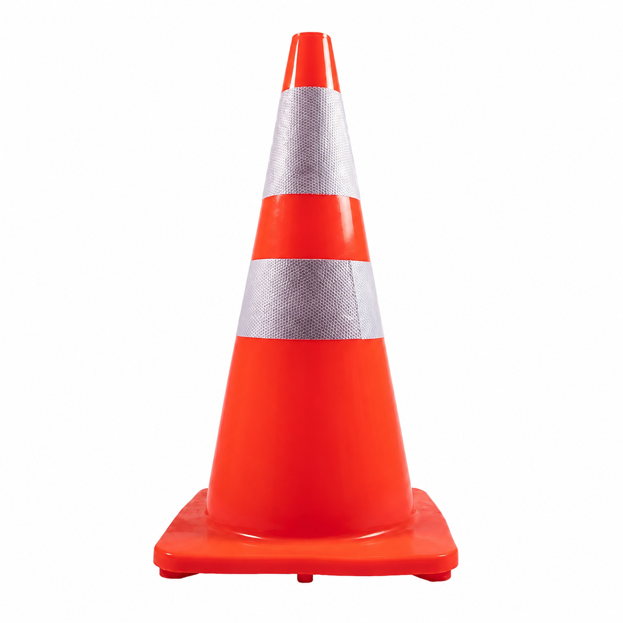 700 mm orange flexible traffic cone with reflective bands on white background