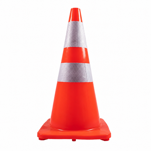700 mm orange flexible traffic cone with reflective bands on white background