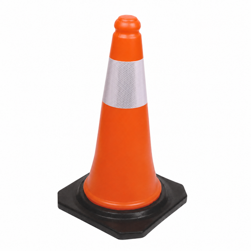 750 mm orange standard traffic cone with reflective band and black base on white background