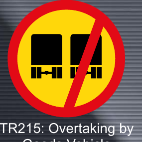 TR215 Temporary Overtaking by Goods Vehicle Prohibited Sign