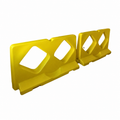 Yellow 1000 by 2000 mm water or sand filled traffic barricade on white background