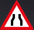 W328 Road Narrows from Both Sides Sign