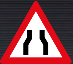 W328 Road Narrows from Both Sides Sign