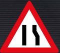 W329 Road Narrows from Right Side Sign